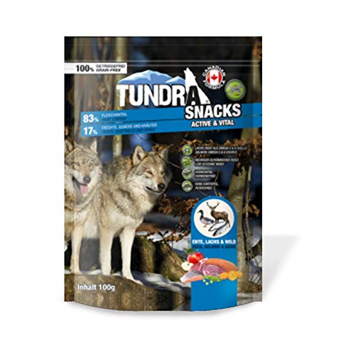 Tundra Snack 83% Fleischanteil - Active & Vital - Ente, Lachs & Wild | Hundesnack | Softsnack (1x 100g) von Tundra