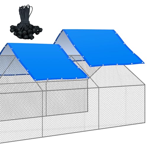 VitalCozy 2 Stück Outdoor-Metall-Hühnerstallabdeckung mit 50 Stück Kugel-Bungees, wasserdicht und sonnenbeständig, Zaun, Hühnerkäfige Abdeckung für den Außenbereich, großer Gehgehege, 3,5 x 2 m (blau) von VitalCozy