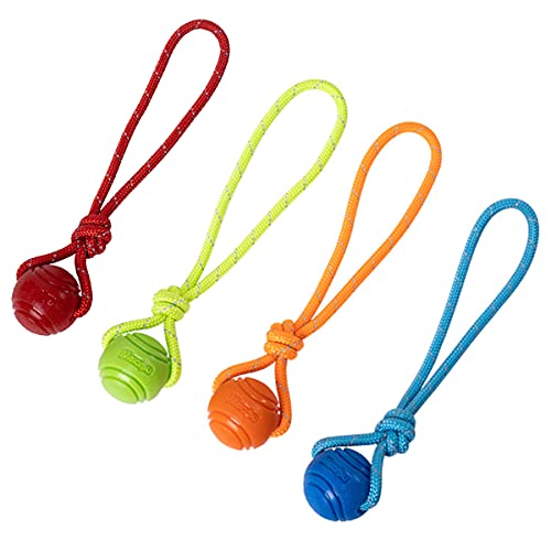 Vitalili Hundetrainingsball an einem Seil, Gummi-Hundespielzeug, Ball mit Griff zum Tauziehen, K9-Trainingsbelohnungen für belgische Malinois, 5 cm im Durchmesser, für kleine Hunde von 0-13,6 kg, 4 von Vitalili