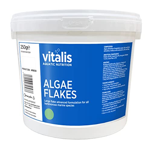 Vitalis Algae Flakes Fischfutter Aquarium Fischfutter Aquarium Flakes für pflanzenfressende Meerestiere - Hochverdaulich und Ausgewogen - Vitamine und Mineralien (250g) von Vitalis Aquatic Nutrition