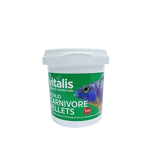 Vitalis Cichlid Carnivore PELLETS 1mm für fleischfressende Cichliden Buntbarsche | Granulat Fischfutter für Aquarium & Teich | Pellets Cichlidenfutter Fischfutter mit natürlichen (1mm in 70g) von Vitalis Aquatic Nutrition