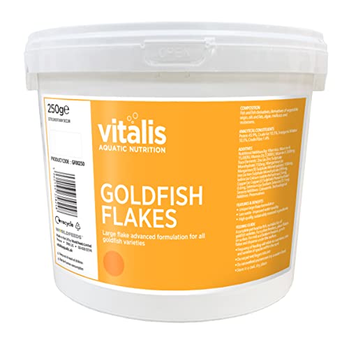 Vitalis GOLDFISCH Flakes Fischfutter Goldfischfutter - Flockenfutter für alle Goldfische und Kaltwasserfische sowie kleinere Teichfische - Teichfutter Hauptfuttermittel Futter für Fische (250g) von Vitalis Aquatic Nutrition