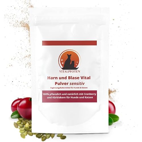 Vitalpfoten 25 g Harn und Blase Vital Pulver sensitiv für Hunde & Katzen mit Cranberry, Mannose und Kürbiskern, pflanzliche Hausmittel - Rezeptur für Blase und Harnwege von Vitalpfoten