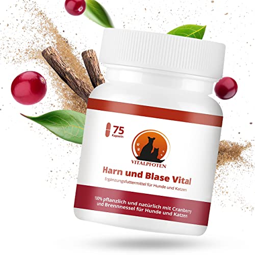 Vitalpfoten 75 Harn und Blase Vital Kapseln für Hunde & Katzen mit Cranberry, Mannose und Brennnessel, pflanzliche Hausmittel - Rezeptur für die Blase und Harnwege von Vitalpfoten