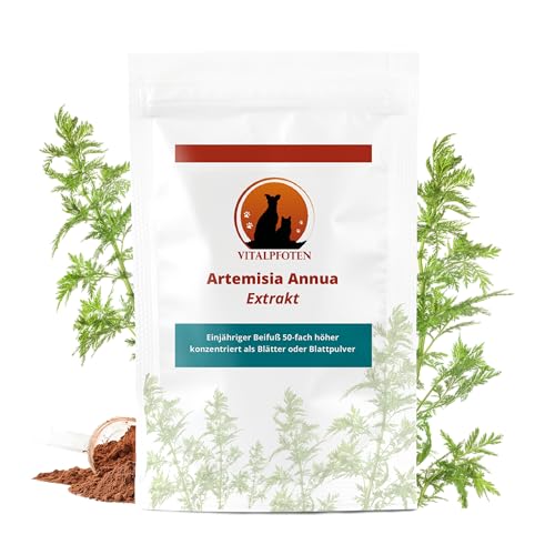 Vitalpfoten Artemisia Annua 50:1 Ratio-Extrakt für Hunde und Katzen 20g, hochkonzentriertes Extrakt Pulver zur direkten Verwendung oder Mischung, höchste Qualität inkl. Dosierlöffel von Vitalpfoten