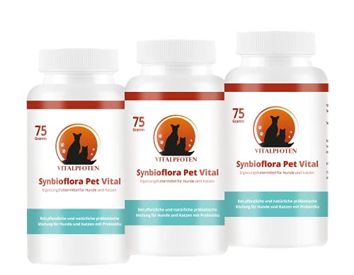 Vitalpfoten Synbioflora Pet Vital Probiotikum für Hunde und Katzen 3x75 gr. zuckerfreie pflanzliche Rezeptur gegen akuten Durchfall, für Darmsanierung und Gute Verdauung … von Vitalpfoten