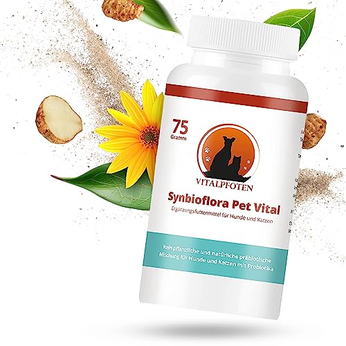 Vitalpfoten Synbioflora Pet Vital Probiotikum für Hunde und Katzen 75 gr. zuckerfreie pflanzliche Rezeptur zur Darmsanierung mit hoher Konzentration an probiotischen Bakterien von Vitalpfoten