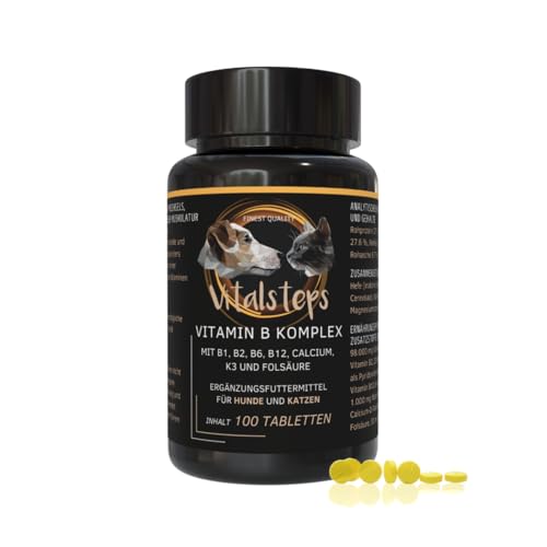 Vitalsteps Vitamin B Komplex | Vitamin B1, B2, B3, B5, B6, B9, B12, Calcium, Folsäure und Vitamin K für Hund u. Katze ca. 100 Tabletten Vitalsteps Vitamin B Komplex | Vitamin B1, B2, B3, B5, B6, B9, B12, Calcium, Folsäure und Vitamin K für Hund u. Katze ca. 100 Tabletten von Vitalsteps
