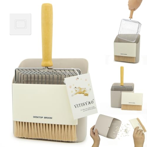 Vitisyao Katzenstreuschaufel mit Halter, Edelstahl, tragbare Kehrschaufel, Reinigungsbürste, schnelles Sieben, Schaufel für Kätzchentoiletten von Vitisyao