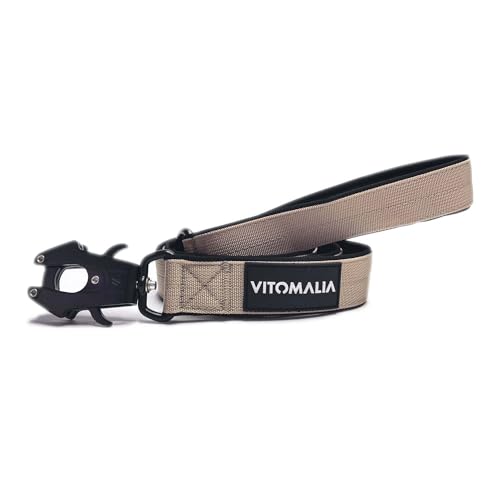 VITOMALIA® 1,2m Hundeleine für Hund mit Handschlaufe, Neopren Innenfütterung und Froschkarabiner aus Hartaluminium speziell für Hundeleine große Hunde (Beige, 3cm/Breit - 1,2m Lang) von Vitomalia