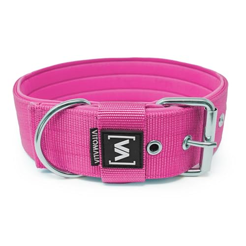 VITOMALIA® 3cm Breites Hundehalsband, Abstehende Neopren-Innenfütterung, Silberfarbene Edelstahl-Dornschnalle, Hundehalsband kleine Hunde (3cm/S = 35cm-45cm, Pink) von Vitomalia