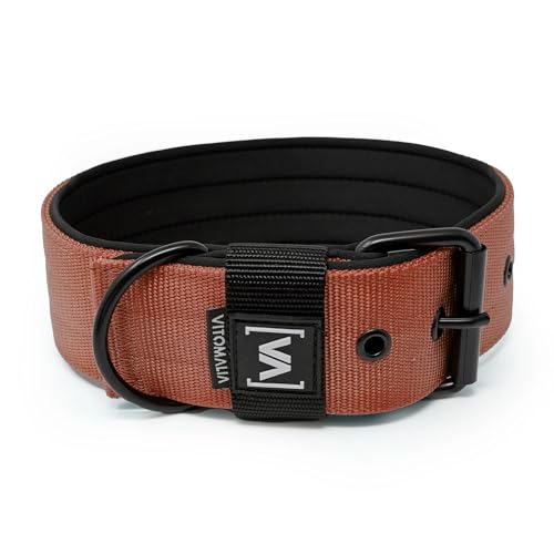VITOMALIA® 4cm Breites Hundehalsband mit abstehender Neopren-Innenfütterung für Hunde, Schwarze Edelstahl-Dornschnalle, Hundehalsband mittelgroße Hunde (4cm/L = 45cm-55cm, Braun) von Vitomalia