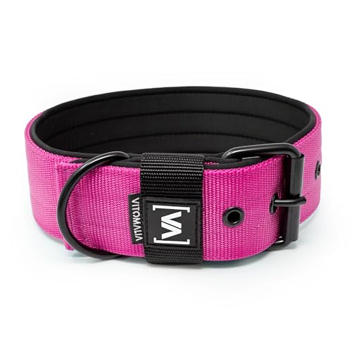 VITOMALIA® 4cm Breites Hundehalsband mit abstehender Neopren-Innenfütterung für Hunde, Schwarze Edelstahl-Dornschnalle, Hundehalsband mittelgroße Hunde (4cm/L = 45cm-55cm, Pink) von Vitomalia