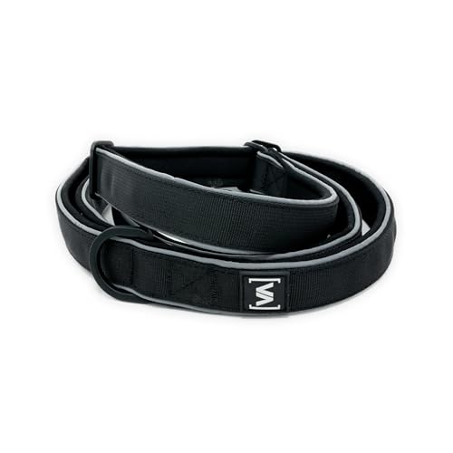 VITOMALIA® Breite Moxon Retrieverleine, Zugstopp: Reflektierend, weich, ideal für große Hunde, sicher beim Training und Nachtspaziergängen. (Schwarz) von Vitomalia