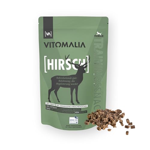 VITOMALIA® Hirsch Trainingssnacks 500g für Hund | Allergikerfreundliche Hundeleckerli | Getreidefrei & Natürlich | Schonend Getrocknete Leckerlis für Hundetraining | Leckerli & Snacks für Hunde von Vitomalia