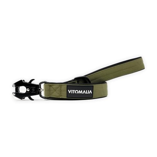VITOMALIA® 1,2m Hundeleine für Hund mit Handschlaufe, Neopren Innenfütterung und Froschkarabiner aus Hartaluminium speziell für Hundeleine große Hunde (Khaki, 2cm/Breit 1,2m Lang) von Vitomalia