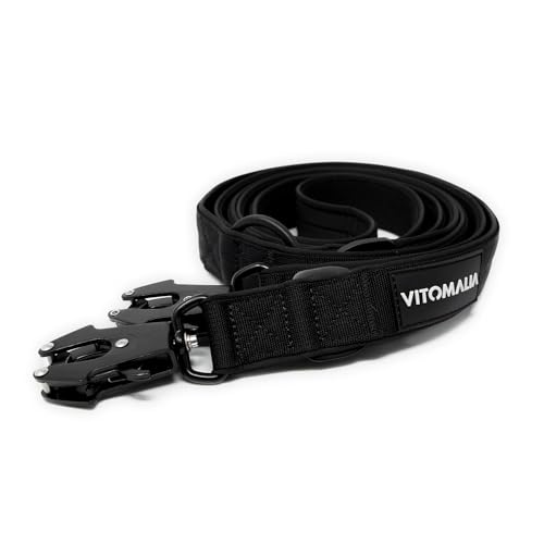 VITOMALIA® K9 2,2m verstellbare Hundeleine für Hund, dreifach verstellbar Leine, mit Neopren Innenfütterung und robustem Froschkarabiner für große Hunde (Schwarz, 3cm/Breit - 2,2m Lang) von Vitomalia