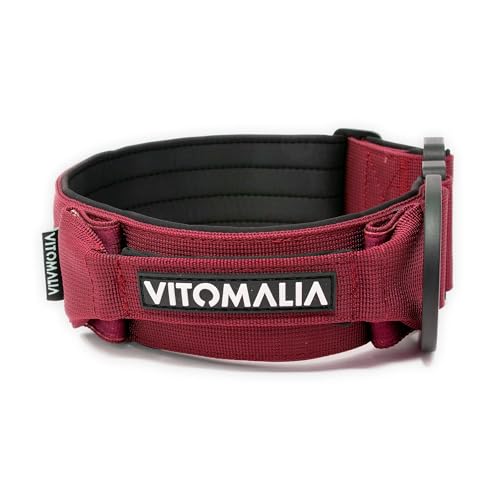 VITOMALIA® Taktisches Hundehalsband, 5 cm Breit: Stabiles Nylon, Magnet Handgriff, Sicherheitsschnalle, hundehalsband große Hunde (5cm/L = 45cm-60cm, Bordeaux) von Vitomalia