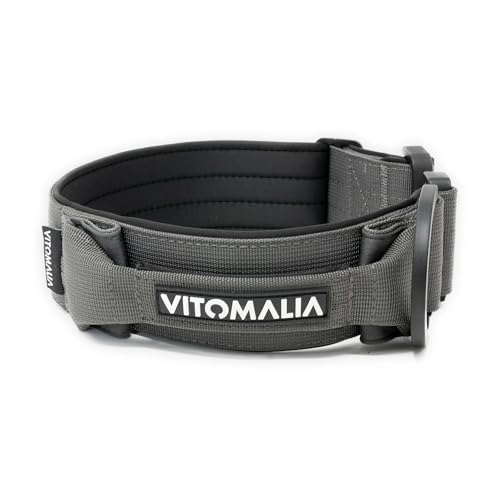 VITOMALIA® Taktisches Hundehalsband, 5 cm Breit: Stabiles Nylon, Magnet Handgriff, Sicherheitsschnalle, hundehalsband große Hunde (5cm/M = 40cm-50cm, Anthrazit) von Vitomalia
