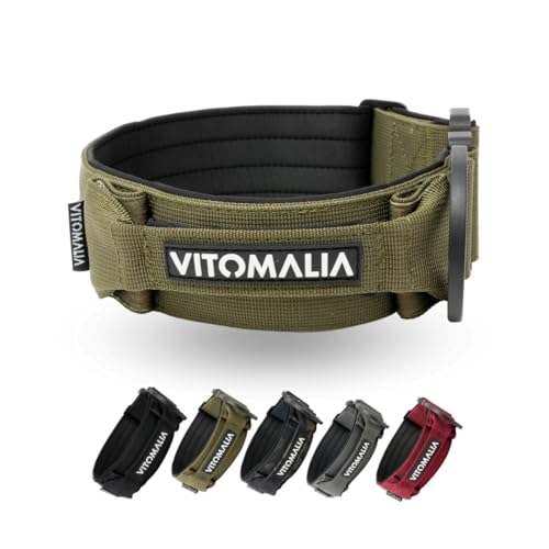 VITOMALIA® Taktisches Hundehalsband, 5 cm Breit: Stabiles Nylon, Magnet Handgriff, Sicherheitsschnalle, hundehalsband große Hunde (5cm/M = 40cm-50cm, Khaki) von Vitomalia