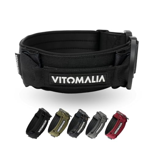 VITOMALIA® Taktisches Hundehalsband, 5 cm Breit: Stabiles Nylon, Magnet Handgriff, Sicherheitsschnalle, hundehalsband große Hunde (5cm/M = 40cm-50cm, Schwarz) von Vitomalia