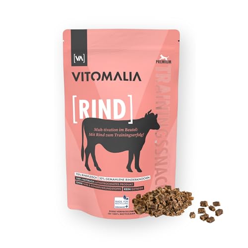 VITOMALIA® Rind Trainingssnacks 500g für Hund | Allergikerfreundliche Hundeleckerli | Getreidefrei& Natürlich | Schonend Getrocknete Leckerlis für Hundetraining | Leckerli & Snacks für Hunde von Vitomalia