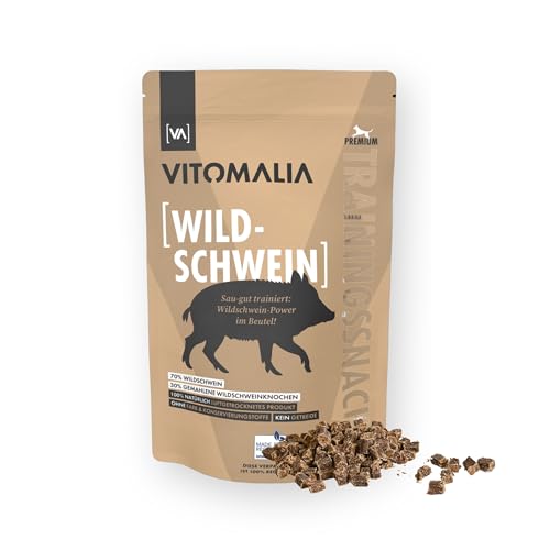 VITOMALIA® Wildschwein Trainingssnacks 500g für Hund | Allergikerfreundliche Hundeleckerli | Getreidefrei & Natürlich | Schonend Getrocknete Leckerlis für Hundetraining | Leckerli & Snacks für Hunde von Vitomalia