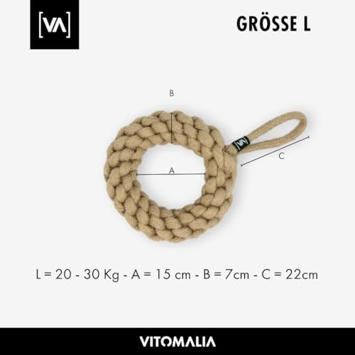 Vitomalia® 100% Naturhanf Zerrspielzeug Hund Ring - Tau Hundespielzeug für Kleine & Große Hunde - Umweltfreundlich, Langlebig, Ideal als Ziehspielzeug für Hunde (L = 22cm Ø - 7cm Breit) von Vitomalia