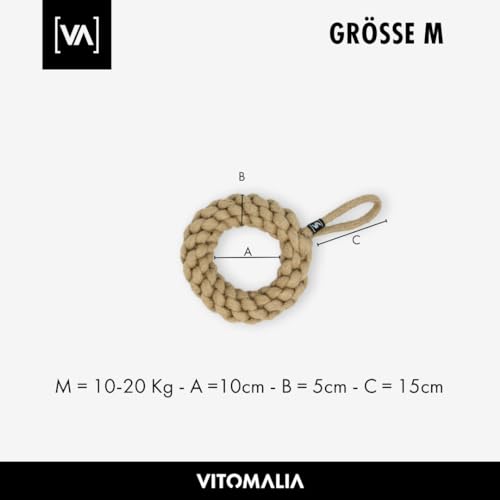 Vitomalia® 100% Naturhanf Zerrspielzeug Hund Ring - Tau Hundespielzeug für Kleine & Große Hunde - Umweltfreundlich, Langlebig, Ideal als Ziehspielzeug für Hunde (M = 15cm Ø - 5cm Breit) von Vitomalia
