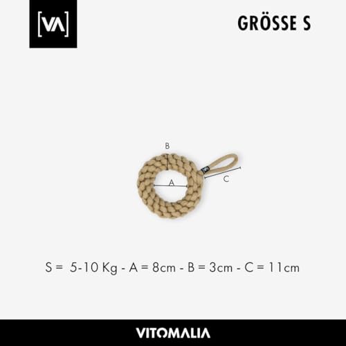 Vitomalia® 100% Naturhanf Zerrspielzeug Hund Ring - Tau Hundespielzeug für Kleine & Große Hunde - Umweltfreundlich, Langlebig, Ideal als Ziehspielzeug für Hunde (S = 11cm Ø - 3cm Breit) von Vitomalia