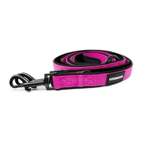 Vitomalia® 2,2m Hundeleine verstellbar: 3-Fach verstellbare Führleine aus stabilem Nylon, weichem Neopren, mit schwarzem Edelstahl - für alle Rassen (Pink) von Vitomalia