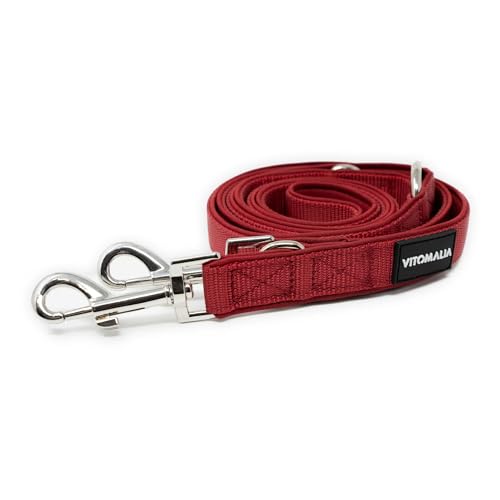 Vitomalia® 2,2m Hundeleine verstellbar: 3-Fach verstellbare Führleine aus stabilen Nylon, weichem Neopren, mit silbernem Edelstahl - für alle Rassen (Bordaux) von Vitomalia