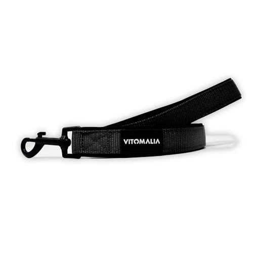Vitomalia® Hundeleine mit Handschlaufe: 1,20m, Robustes Nylon, weiches Neopren, Schwarze Edelstahl-Details, rost- & nickelfrei – ideal für alle Hunde (Schwarz) von Vitomalia