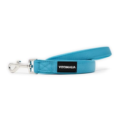 Vitomalia® Hundeleine mit Handschlaufe: 1,20m, Robustes Nylon, weiches Neopren, Silberne Edelstahl-Details, rost- & nickelfrei – ideal für alle Hunde (Türkis) von Vitomalia