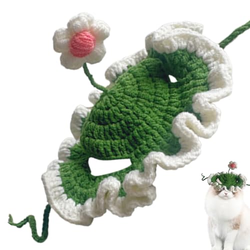 Stricker Hundehut - Entzückend Haustier Strickhut, Weicher Woll -Cosplay -Hut | Handgefertigter Mittlerer Hundehut Mit Blume, Bequemer Katzenhut, Trendiges Haustier -Accessoire Für Hunde Und K von Vitsrisea