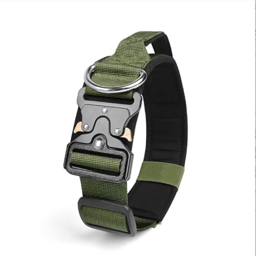 Viugex Hundehalsband Verstellbar mit Kontrollgriff, Taktisches Nylon Hunde Halsband mit Metallschnalle, Langlebig, Wetterfest & Komfortabel, für Welpen Kleine Mittlere Große Hunde (Armeegrün, L) von Viugex
