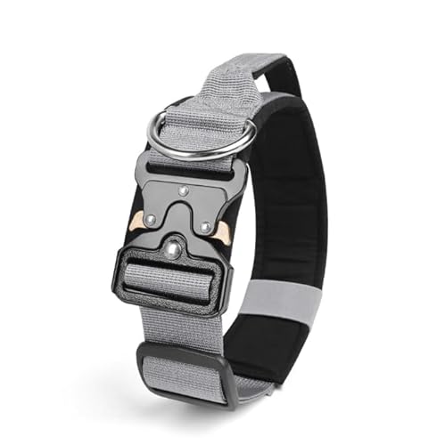 Viugex Hundehalsband Verstellbar mit Kontrollgriff, Taktisches Nylon Hunde Halsband mit Metallschnalle, Langlebig, Wetterfest & Komfortabel, für Welpen Kleine Mittlere Große Hunde (Grau, L) von Viugex