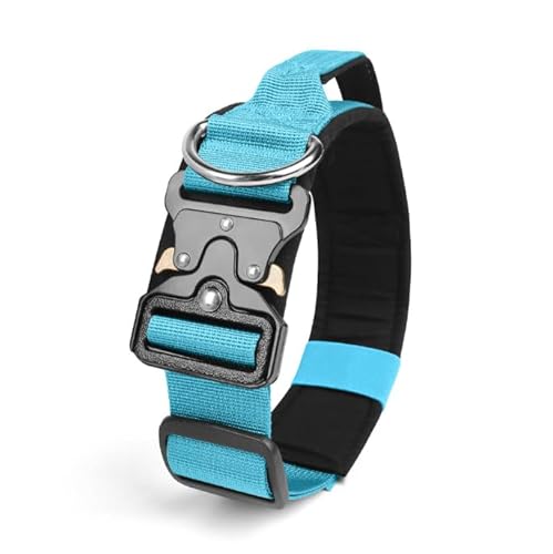 Viugex Taktisches Hundehalsband, Weich Gepolstertes Nylon Hunde Halsband, Langlebig, Premium-Qualität, Verstellbare Hundehalsbänder mit Metallschnalle für Mittlere Große Hunde (Blau, M) von Viugex