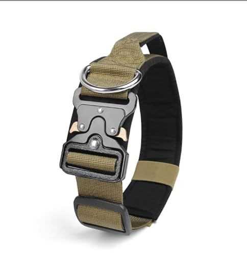 Viugex Taktisches Hundehalsband, Weich Gepolstertes Nylon Hunde Halsband, Langlebig, Premium-Qualität, Verstellbare Hundehalsbänder mit Metallschnalle für Mittlere Große Hunde (Khaki, M) von Viugex