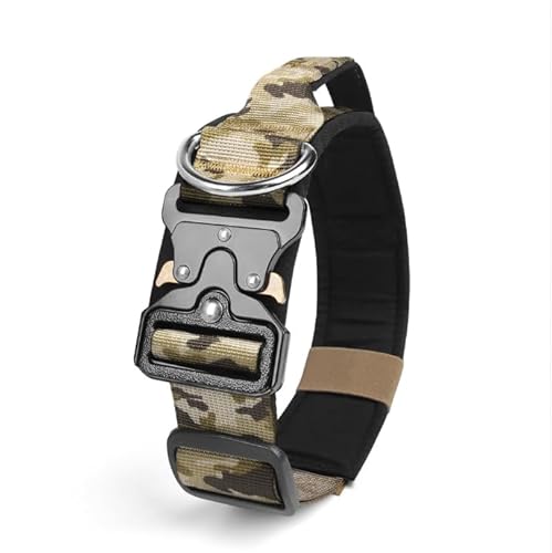 Viugex Taktisches Hundehalsband, Weich Gepolstertes Nylon Hunde Halsband, Langlebig, Premium-Qualität, Verstellbare Hundehalsbänder mit Metallschnalle für Mittlere Große Hunde (Khaki Camouflage, M) von Viugex