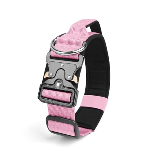 Viugex Taktisches Hundehalsband, Weich Gepolstertes Nylon Hunde Halsband, Langlebig, Premium-Qualität, Verstellbare Hundehalsbänder mit Metallschnalle für Mittlere Große Hunde (Rosa, M) von Viugex