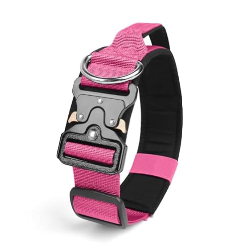 Viugex Taktisches Hundehalsband, Weich Gepolstertes Nylon Hunde Halsband, Langlebig, Premium-Qualität, Verstellbare Hundehalsbänder mit Metallschnalle für Mittlere Große Hunde (Rosenrot, M) von Viugex