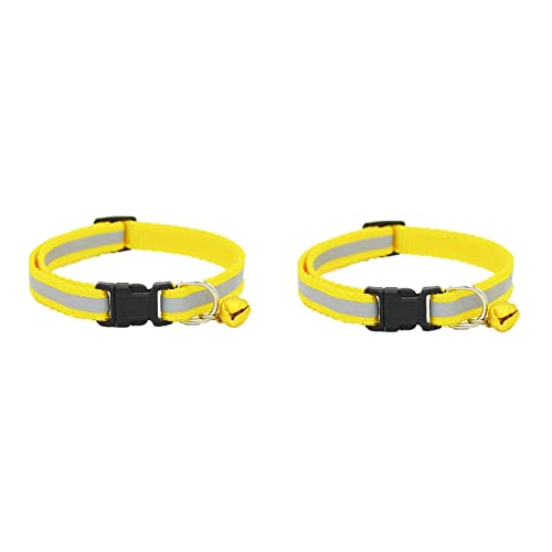Viupolsor 2X Verstellbares Reflektierendes Hundehalsband Sicherheitsverschluss mit Glocke für Katze Hund (Gelb) von Viupolsor