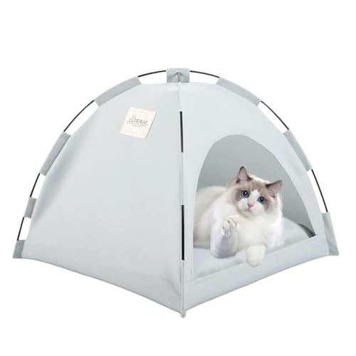 Viusneun Tragbares Haustier Tipi mit Kissen Katze Hunde Outdoor Camping Ruhezelt Abnehmbar und Waschbar Haustierbett Wegklappen Haustier Hundebett Katzenbett (Grau,40 * 40 * 35CM) von Viusneun