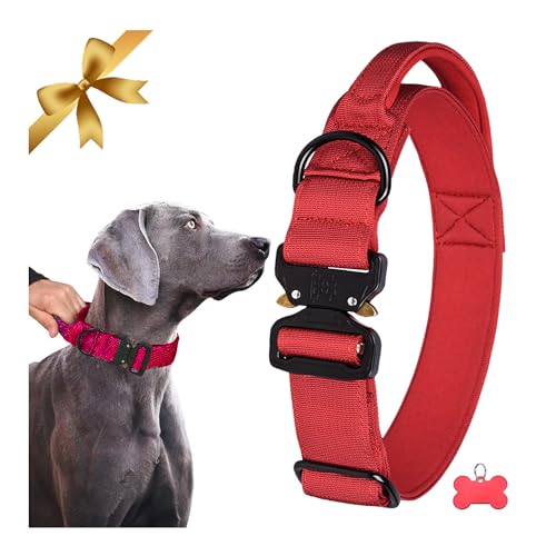 Vivi Bear Große Hunde Taktisches Halsband mit Griff Dickes Verstellbares Hundehalsband, Nylon Halsband Hund Neopren Gepolstert, Sicherheitsschnalle, für Jagd Training Freizeit Outdoor, Rot, XL Vivi Bear Große Hunde Taktisches Halsband mit Griff Dickes Verstellbares Hundehalsband, Nylon Halsband Hund Neopren Gepolstert, Sicherheitsschnalle, für Jagd Training Freizeit Outdoor, Rot, XL von Vivi Bear