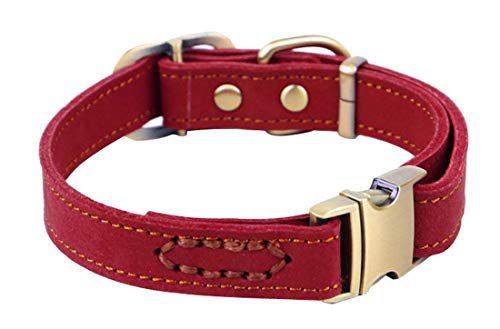 Vivi Bear Poliertes Lederhalsband für kleine Welpen, verstellbarer Halsumfang: 24–33 cm und 1,5 cm breit, einfach zu bedienende Schnalle, Haustier-Hunde mit starkem Hundeleinenhaken, Rot von Vivi Bear