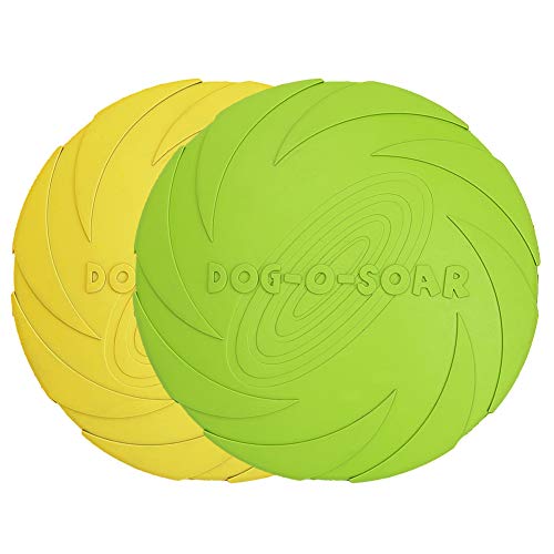 Vivifying Frisbee Hund, 2 Stück 18cm Hundefrisbee aus Natürlichem Kautschuk für Land und Wasser (Grün + Gelb) von Vivifying