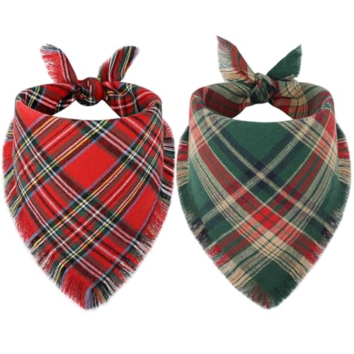 Title: Vivifying 2er-Pack Weihnachts-Hundehalstuch, Haustier-Halstücher mit Fransen, vielseitig tragbar, Hunde zu Winter, Weihnachten und Neujahr, Größe L von Vivifying