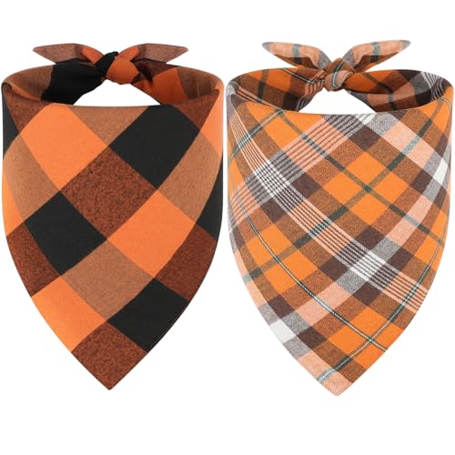 Vivifying Fall & Hollaween Hundehalstücher, wendbar, Baumwolle, kariert, für große und extra große Hunde, dreieckige Herbst-Lätzchen für Thanksgiving und den täglichen Gebrauch (XL, Gelb und Orange von Vivifying