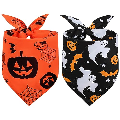 Vivifying Halstuch Hund, 2Pcs Einstellbare Dreieck Hundehalstuch mit Hexe Kürbis-Muster, Hundekostüm Halloween für kleine mittlere große Hunde Vivifying Halstuch Hund, 2Pcs Einstellbare Dreieck Hundehalstuch mit Hexe Kürbis-Muster, Hundekostüm Halloween für kleine mittlere große Hunde von Vivifying